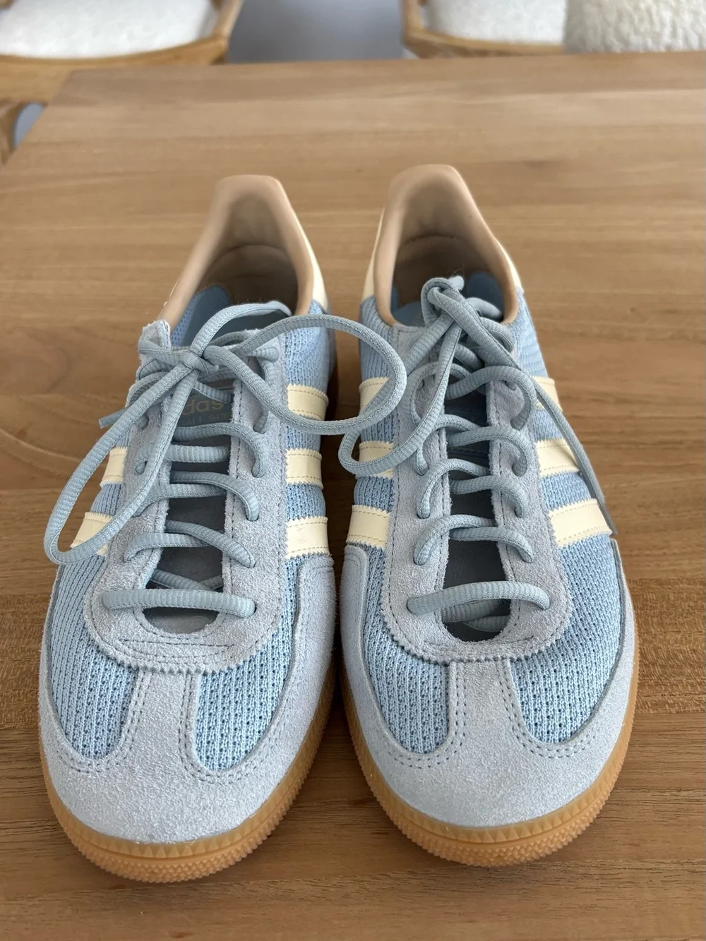 Adidas Spezial Light Blue Suede & Mesh Sneakers with Cream Stripes - brand new